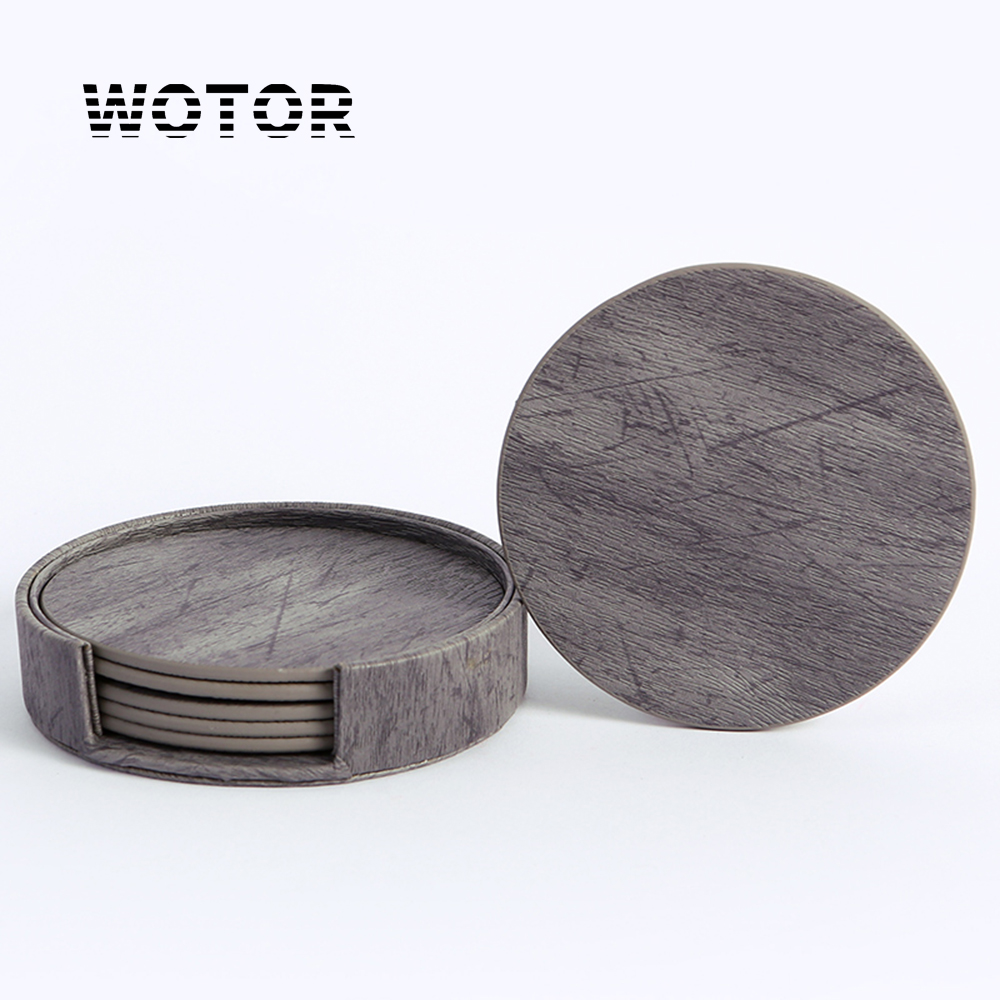 Marble Coaster Set - WOTOR 6 pièces/lot cercle bois Grain